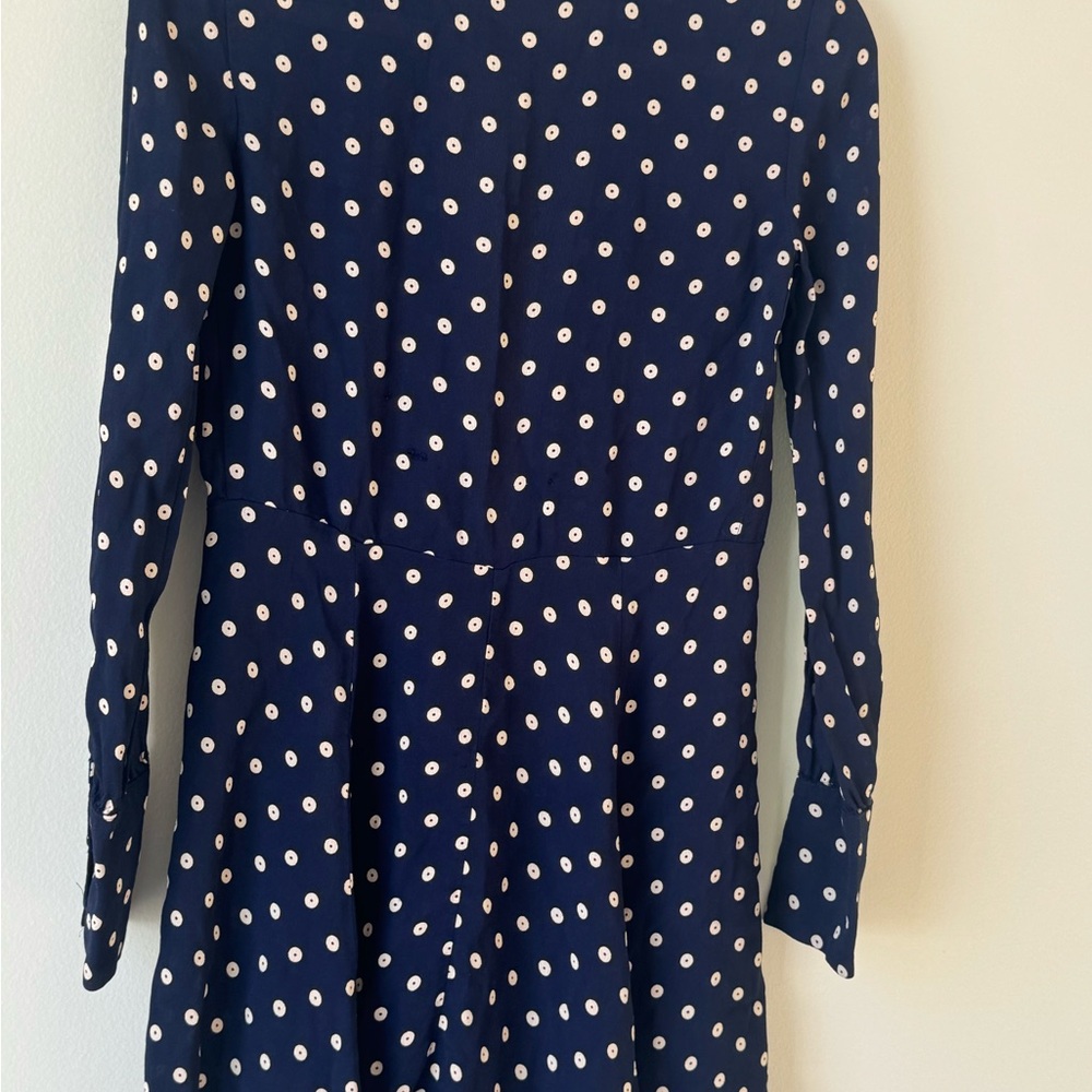 Reformation Long Sleeve Size Small (2-4) Navy and Cream White Polka Dot Dress - Picture 5 of 15